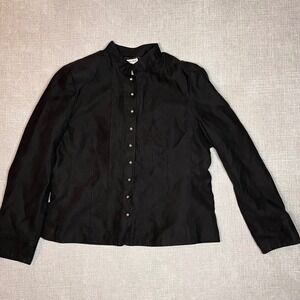 Black Button Down Mandarin Collar Long Sleeve Lightweight Blazer